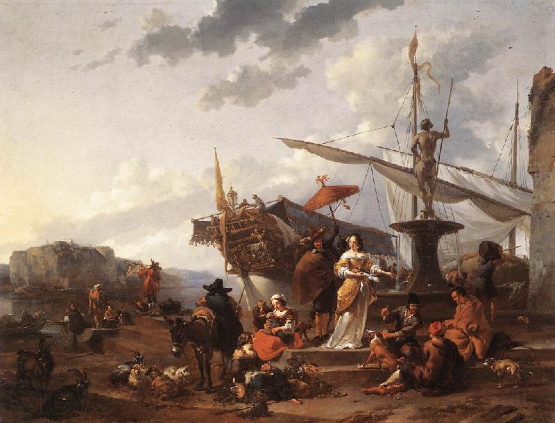 BERCHEM, Nicolaes A Southern Harbour Scene Norge oil painting art